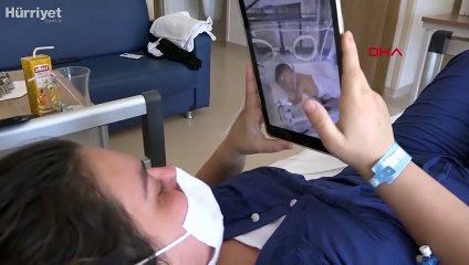 Delta varyantı tedavisi gören ezgi, bebeğini ilk kez tabletten izledi