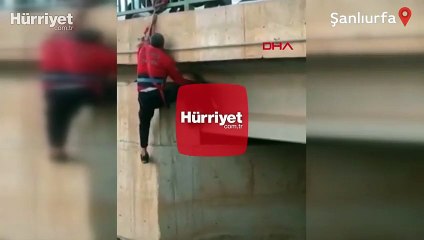 Köprü ayaklarında mahsur kalan keçi böyle kurtarıldı