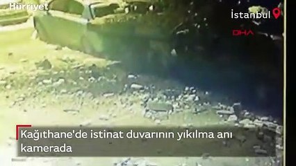Kağıthane'de istinat duvarının yıkılma anı kamerada