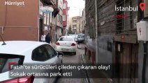 Fatih'te sokak ortasında terk edilen otomobil, sürücülere zor anlar yaşattı