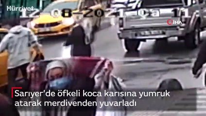 Sarıyer’de öfkeli koca karısına yumruk atarak merdivenden yuvarladı