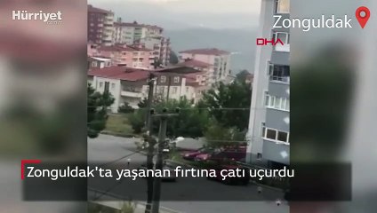 Zonguldak'ta yaşanan fırtına çatı uçurdu