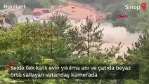 Sinop'ta selde tek katlı evin yıkılma anı kamerada