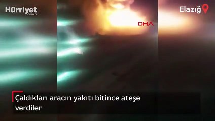 Çaldıkları aracın yakıtı bitince ateşe verdiler