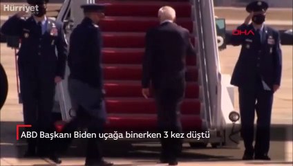 ABD Başkanı Biden uçağa binerken 3 kez düştü