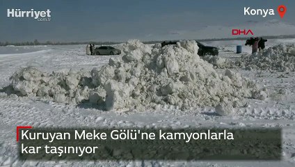 Kuruyan Meke Gölü'ne kamyonlarla kar taşınıyor