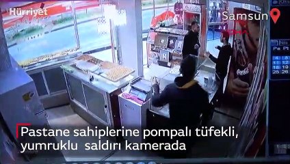 Pastanede pompalı tüfekli, yumruklu saldırı kamerada