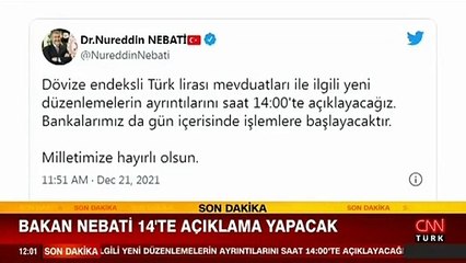 Bakan Nebati açıkladı: Dövize endeksli TL mevduatın ayrıntılarını saat 14:00'te açıklayacağız