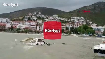 Datça'yı fırtına vurdu, tekne battı