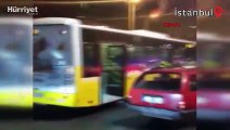Üsküdar'da refüjde asılı kalan İETT otobüsü için yolcular seferler oldu