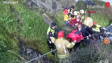 Sarıyer'de otomobilin uçuruma düşme anı kamerada