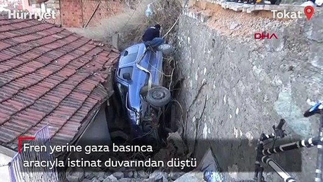 Fren yerine gaza basınca, aracıyla istinat duvarından düştü