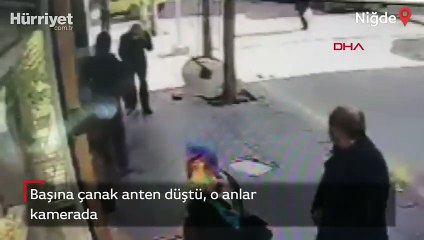 Başına çanak anten düştü! O anlar kamerada