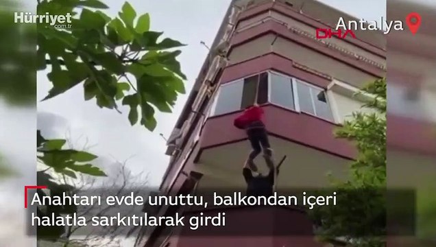 Anahtarı evde unuttu, komşuları halatla balkondan içeri böyle sarkıttı