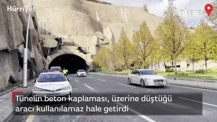 Tünelin beton kaplaması, üzerine düştüğü aracı kullanılamaz hale getirdi