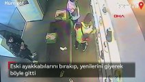 AVM'de şaşırtan görüntü! Eski ayakkabılarını bıraktı, yenilerini giyerek gitti