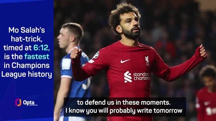 Video herunterladen: Klopp hoping things will 'work well' for Salah after fastest UCL hat-trick