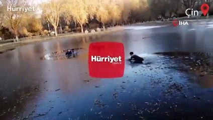 Çin’de buz tutan göle düşen 9 yaşındaki kızı üniversite öğrencileri kurtardı