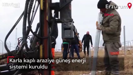 Karla kaplı araziye güneş enerji sistemi kuruldu