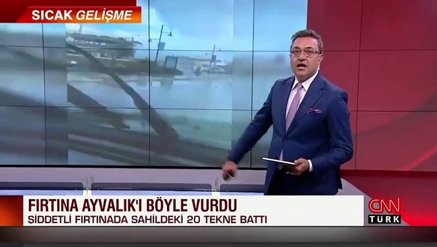 Ayvalık'ta etkili olan şiddetli fırtına nedeniyle 20 tekne battı