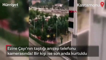 Ezine Çayı'nın taştığı an kamerada! Bir kişi son anda kurtuldu