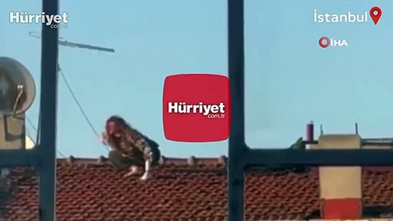 Kadıköy'de bir kadının çatıda yaptığı tehlikeli hareketler kamerada