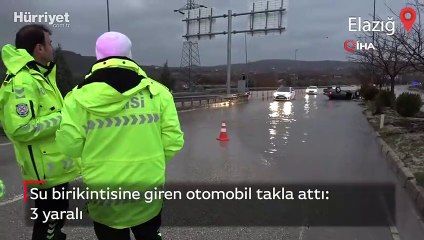 Su birikintisine giren otomobil takla attı: 3 yaralı