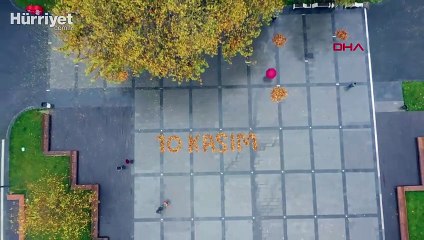 Tokat'ta temizlik işçisi yapraklarla '10 Kasım' yazdı