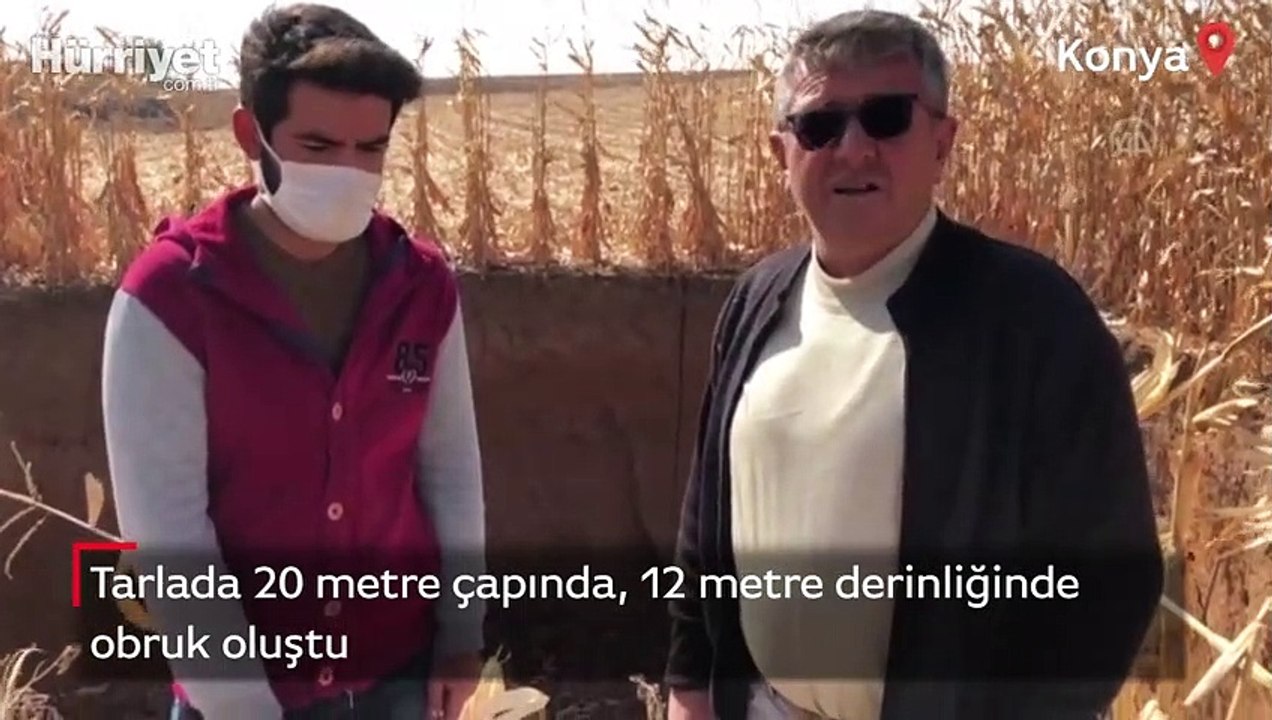 Konya'da tarlada 20 metre çapında, 12 metre derinliğinde obruk oluştu