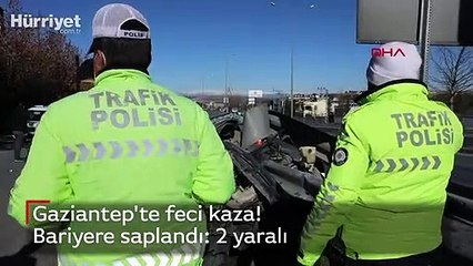 Gaziantep'te feci kaza! Bariyere saplandı: 2 yaralı