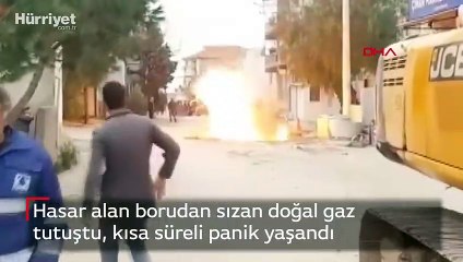 Hasar alan borudan sızan doğal gaz tutuştu, kısa süreli panik yaşandı