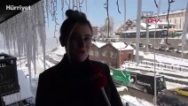 Erzurum'daki buz sarkıtlarının boyu 3 metreye ulaştı