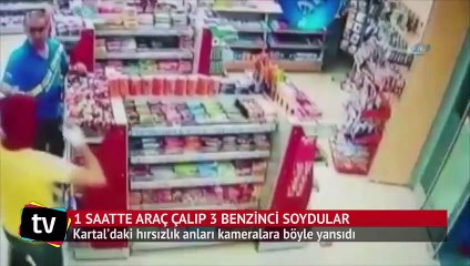 1 saatte araç çalıp 3 benzinci soydular