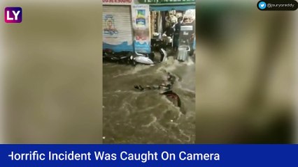 Hyderabad Rains: Man Washes Away With Bike In Floodwater Amid Heavy Rains, Rescued Just In Time