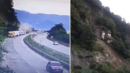 Artvin'de heyelan anı kameralar böyle yansıdı