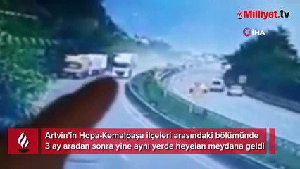 Artvin'de heyelan anı kamerada