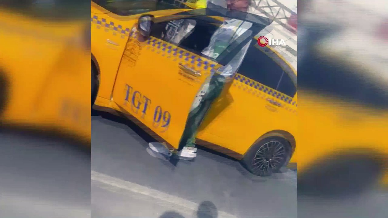 Küçükçekmece’de taksici terörü kamerada...Tartıştığı kişiye bıçak çekip aracı üzerine sürdü