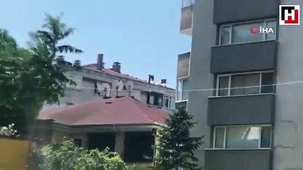 Pendik’te 5 katlı binanın çatısında tehlikeli çalışma