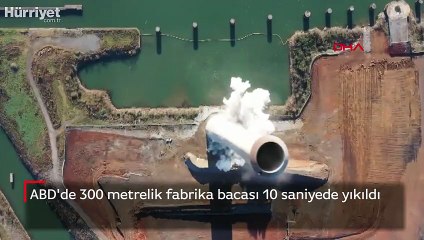 ABD'de 300 metrelik fabrika bacası 10 saniyede yıkıldı