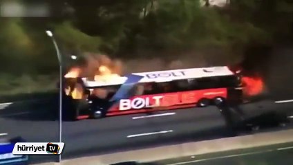 Yolcu otobüsü bomba gibi patladı