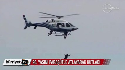 90. yaşını paraşütle atlayarak kutladı