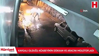 Kavgalı olduğu ağabeyinin dükkan ve aracını molotofladı