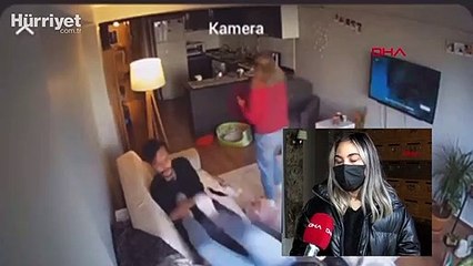 Ayrılmak istediği erkek arkadaşı darbetti, o anlar güvenlik kamerasında