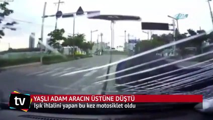 Yaşlı adam aracın üstüne düştü