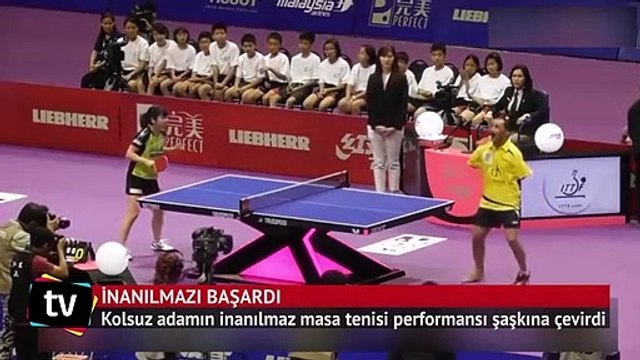 Kolsuz adamdan inanılmaz masa tenisi performansı