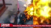 Yakalanacaklarını anlayınca uyuşturucuyu ateşe verdiler