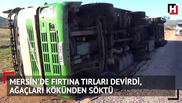Mersin'de fırtına tırları devirdi, ağaçları kökünden söktü