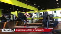 115 kiloluk halterin altında kaldı
