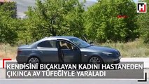 Hastaneden çıkar çıkmaz kendisini bıçaklayan kadına saldırdı