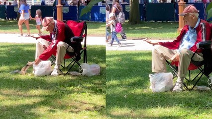 'Act of Kindness' - Man with a golden heart & beautiful smile feeds animals in park